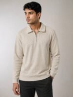 Stylish Cream Full Zip T-Shirt for Men & Premium Off-White