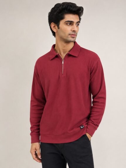 Stylish Red Full Zip T-Shirt for Men & Bold Party Wear