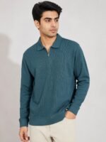 Stylish Blue Zip T-Shirt for Men & Front Casual