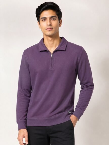 Stylish Purple Zip T-Shirt for Men & Royal Front Casual