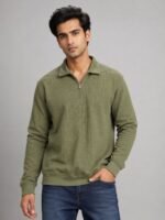 Stylish Olive Green Zip T-Shirt for Men & Military Green