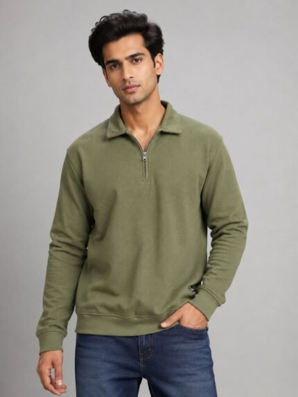 Stylish Olive Green Zip T-Shirt for Men & Military Green
