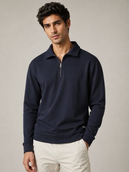 Stylish Navy Blue Zip T-Shirt for Men & Office Casual