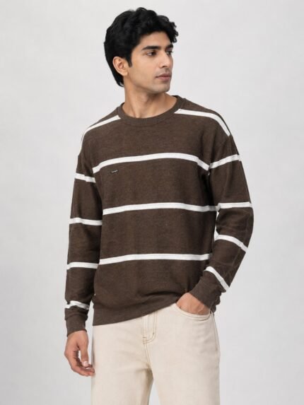 Stylish Dark Brown Stripe Full T-Shirt for Men & Rich Espresso
