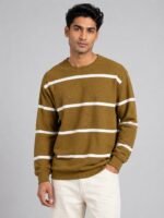 Stylish Olive Green Stripe Full T-Shirt for Men Military Green