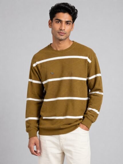 Stylish Olive Green Stripe Full T-Shirt for Men Military Green