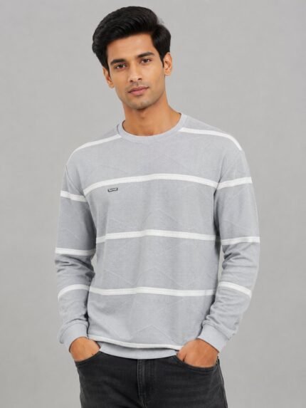 Classic Light Grey Stripe Full T-Shirt & Timeless Pattern
