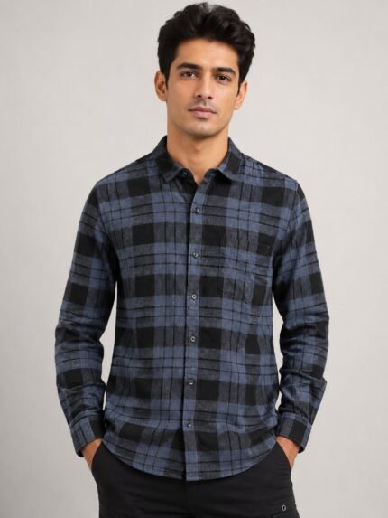 Checks Dark Blue Full Shirt for Men Premium