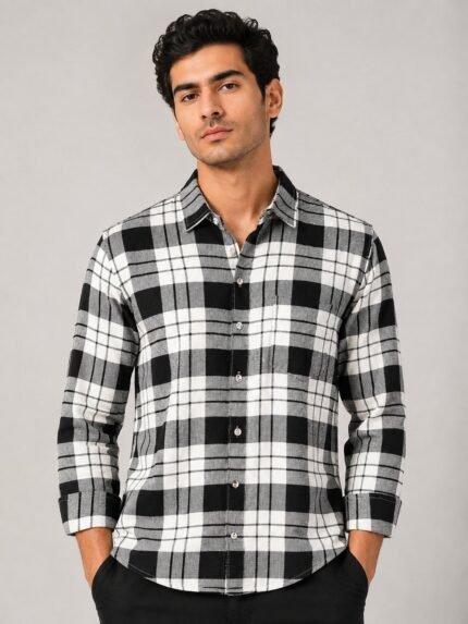 Checks White Full Shirt for Men Premium