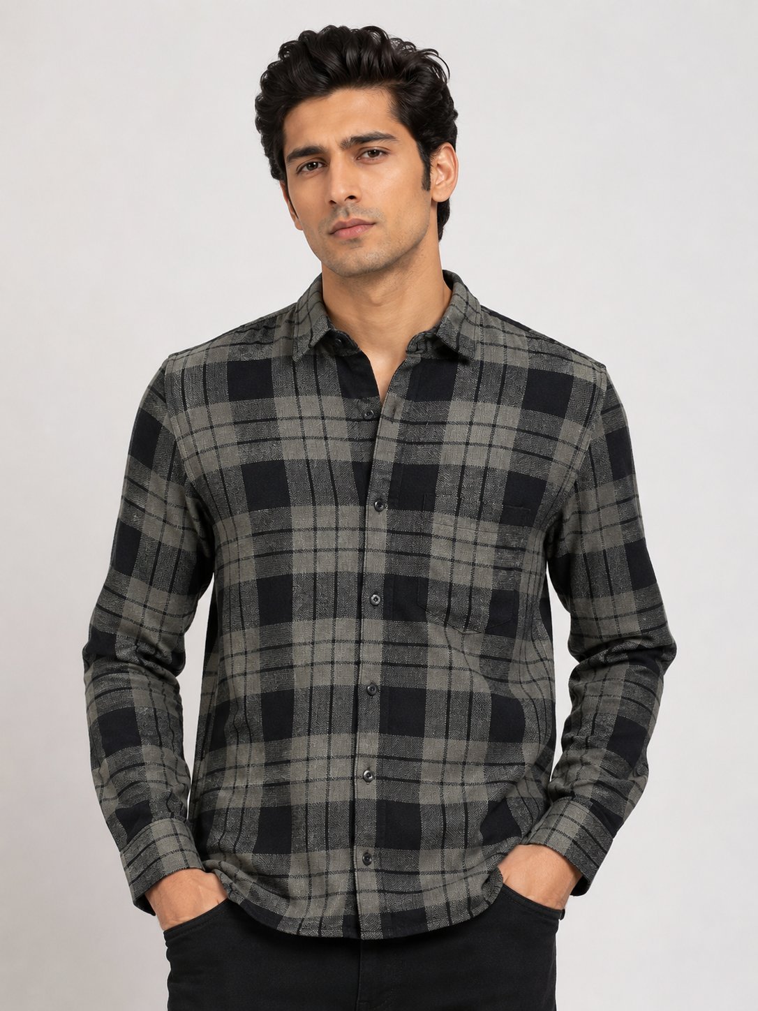 Checks Dark Grey Full Shirt for Men Premium Checks Dark Grey Full Shirt for Men Premium