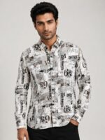 Lite Grey Printed Full Shirt for Men Trendy & Premium