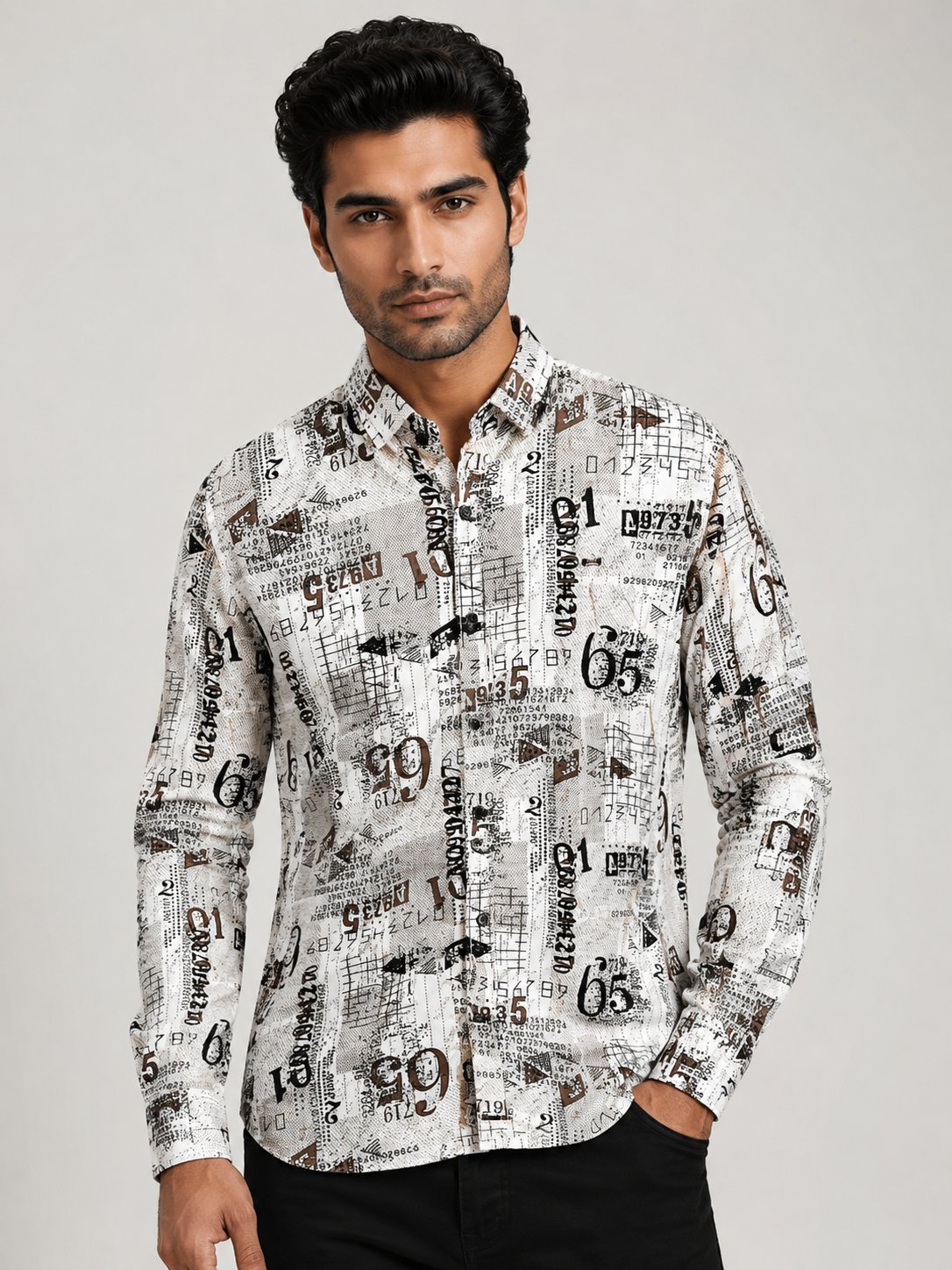 Lite Grey Printed Full Shirt for Men Trendy & Premium Lite Grey Printed Full Shirt for Men Trendy & Premium