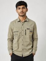 Dark Cream Denim Full Shirt for Men Washed Denim