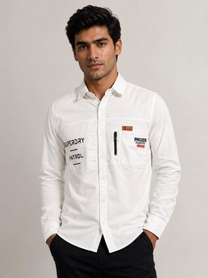 White Denim Full Shirt for Men Washed Denim