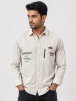 Cream Denim Full Shirt for Men Washed Denim