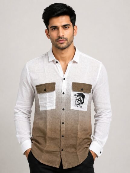 Classic Brown Printed Full Shirt for Men Premium