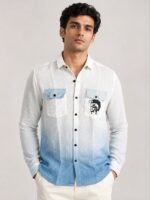 Classic Blue Printed Full Shirt for Men