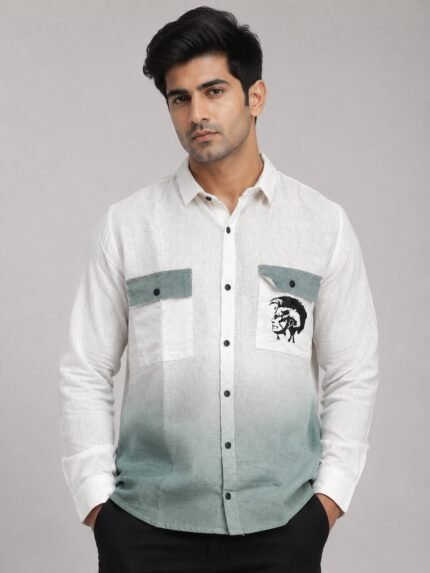 Classic Lite Green Printed Full Shirt for Men & Refined