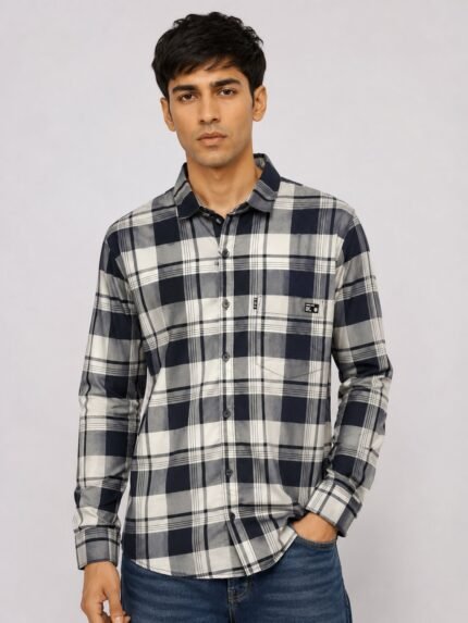 Trendy Dark Grey Checks Shirt for Men Premium
