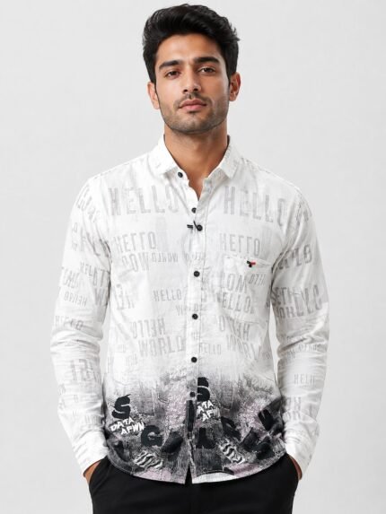 Dark Brown Printed Full Shirt for Men Timeless Style