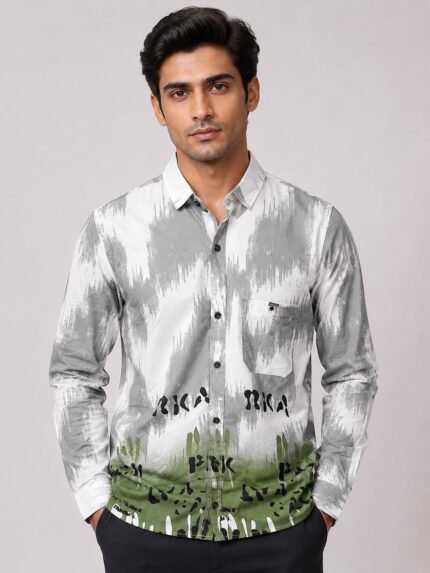 Green Printed Full Shirt for Men Stylish Casual Wear