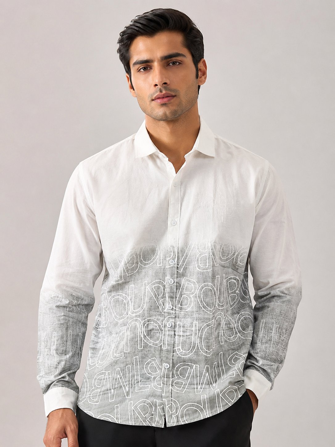 Trendy Grey Printed Full Shirt for Men Premium Trendy Grey Printed Full Shirt for Men Premium