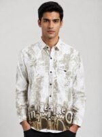 Stylish Printed Lite Brown Full Shirt for Men Premium