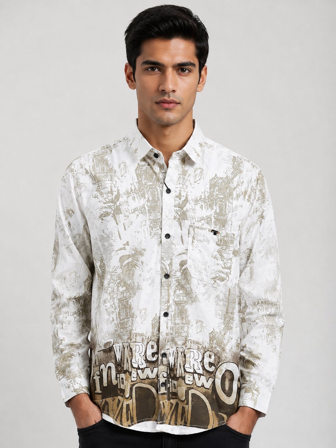 Stylish Printed Lite Brown Full Shirt for Men Premium Stylish Printed Lite Brown Full Shirt for Men Premium