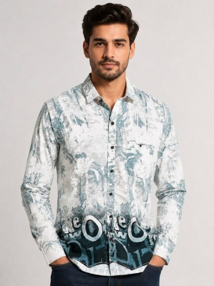 Stylish Printed Blue Full Shirt for Men Premium