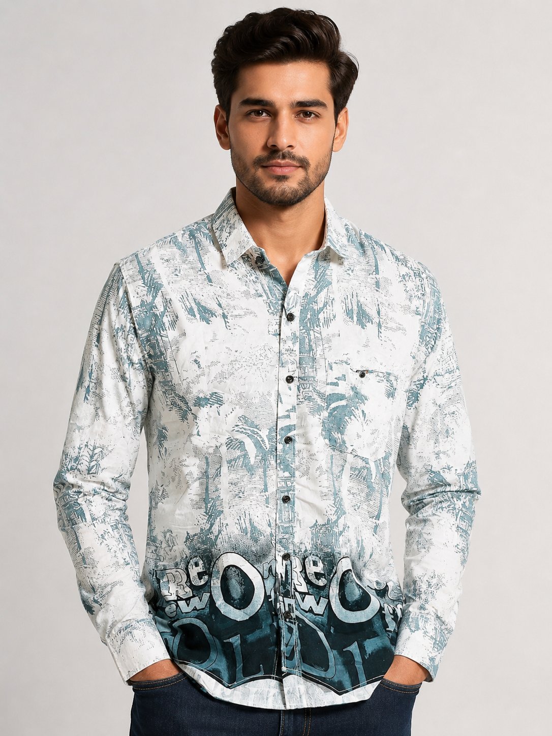 Stylish Printed Blue Full Shirt for Men Premium Stylish Printed Blue Full Shirt for Men Premium