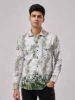 Stylish Printed Green Full Shirt for Men Minimalist
