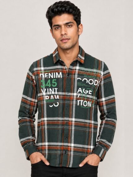 Dark Green Checks Full Sleeve Shirt for Men Premium