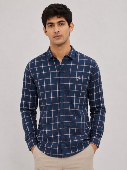 Premium Checks Dark Blue Full Shirt for Men Trendy
