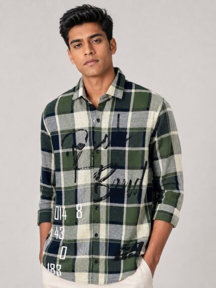 Trendy Green Checks Shirt for Men Cotton Wear