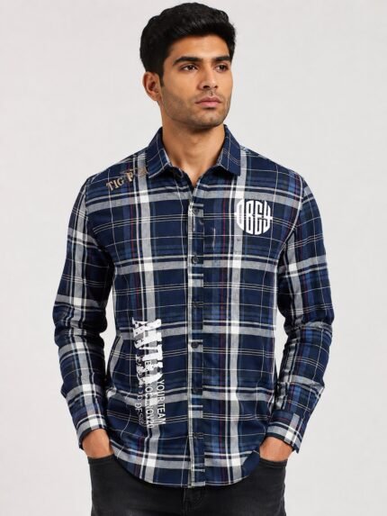 Trendy Checks Dark Blue Full Shirt for Men Premium