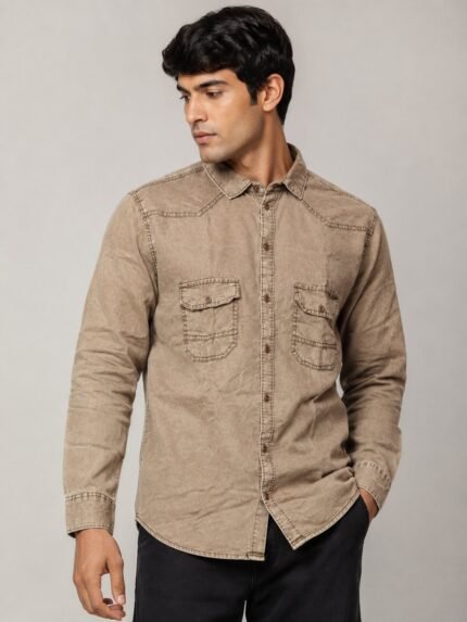 Best Stylish Cream Denim Full Shirt For Men