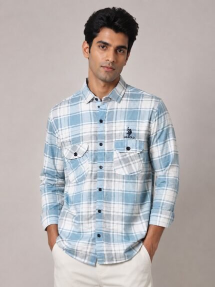 Stylish Sky Blue Checks Full Shirt Premium Cotton