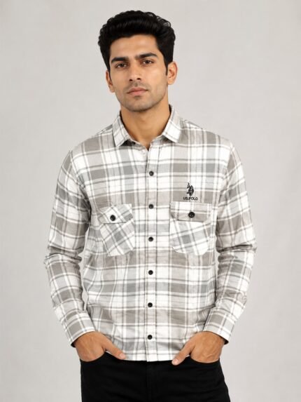 Checks Full Grey Shirt Premium Cotton Trendy Office Wear