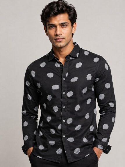 Luxury Design Jet Black Printed Full Shirt for Men