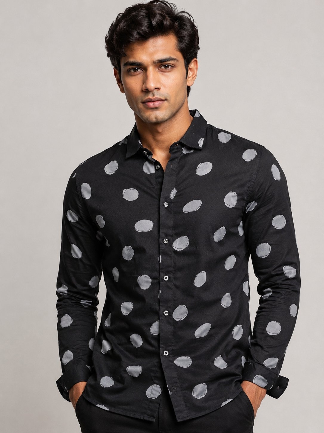 Luxury Design Jet Black Printed Full Shirt for Men Luxury Design Jet Black Printed Full Shirt for Men
