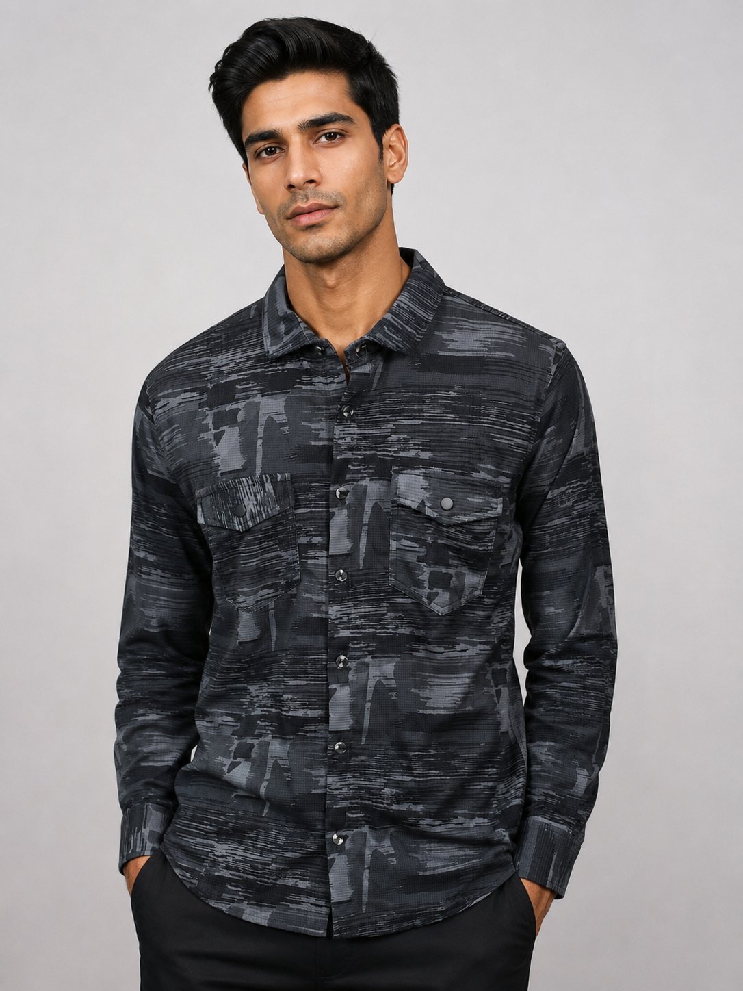 Classic Dark Grey Printed Full Shirt for Men Stylish Design Classic Dark Grey Printed Full Shirt for Men Stylish Design