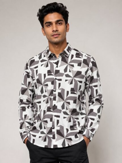 Classic Dark Brown Printed Full Shirt for Men Stylish Design