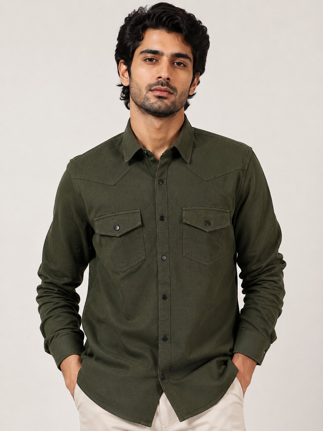 Stylish Dark Green Plain Double Pocket Shirt Premium Cotton Stylish Dark Green Plain Double Pocket Shirt Premium Cotton