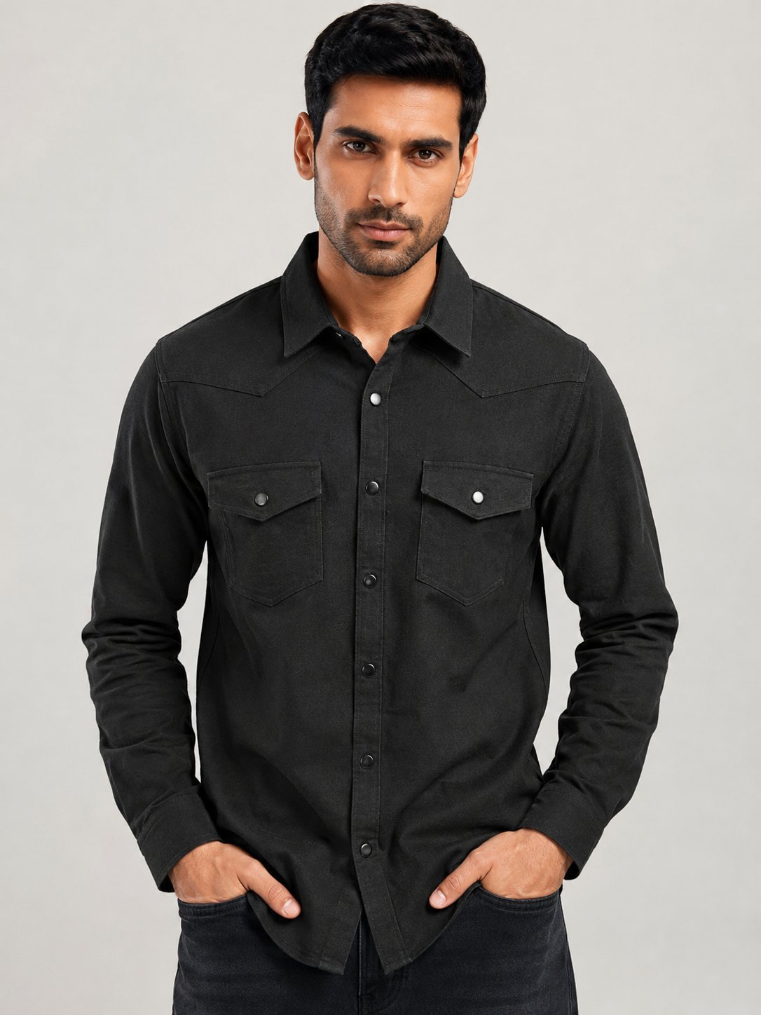 Stylish Dark Grey Plain Double Pocket Shirt Premium Cotton Stylish Dark Grey Plain Double Pocket Shirt Premium Cotton