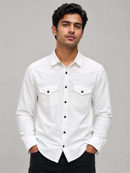 Stylish White Double Pocket Full Shirt for Men Premium Cotton