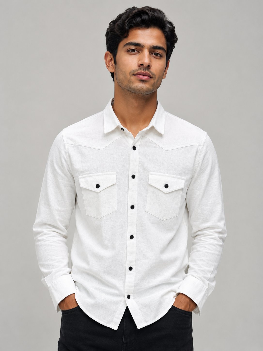 Stylish White Double Pocket Full Shirt for Men Premium Cotton Stylish White Double Pocket Full Shirt for Men Premium Cotton