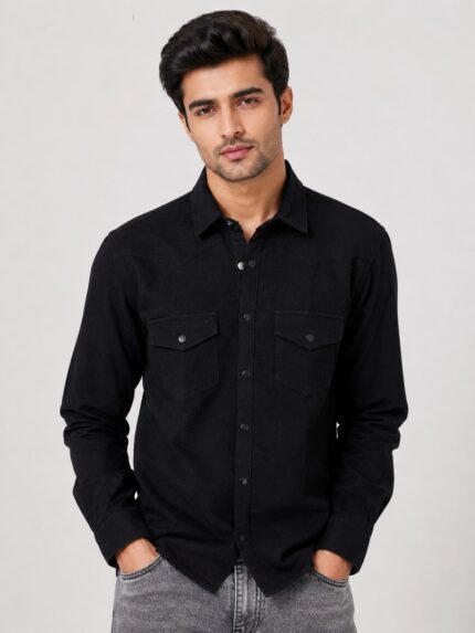 Stylish Plain Black Full Shirt for Men Premium Cotton