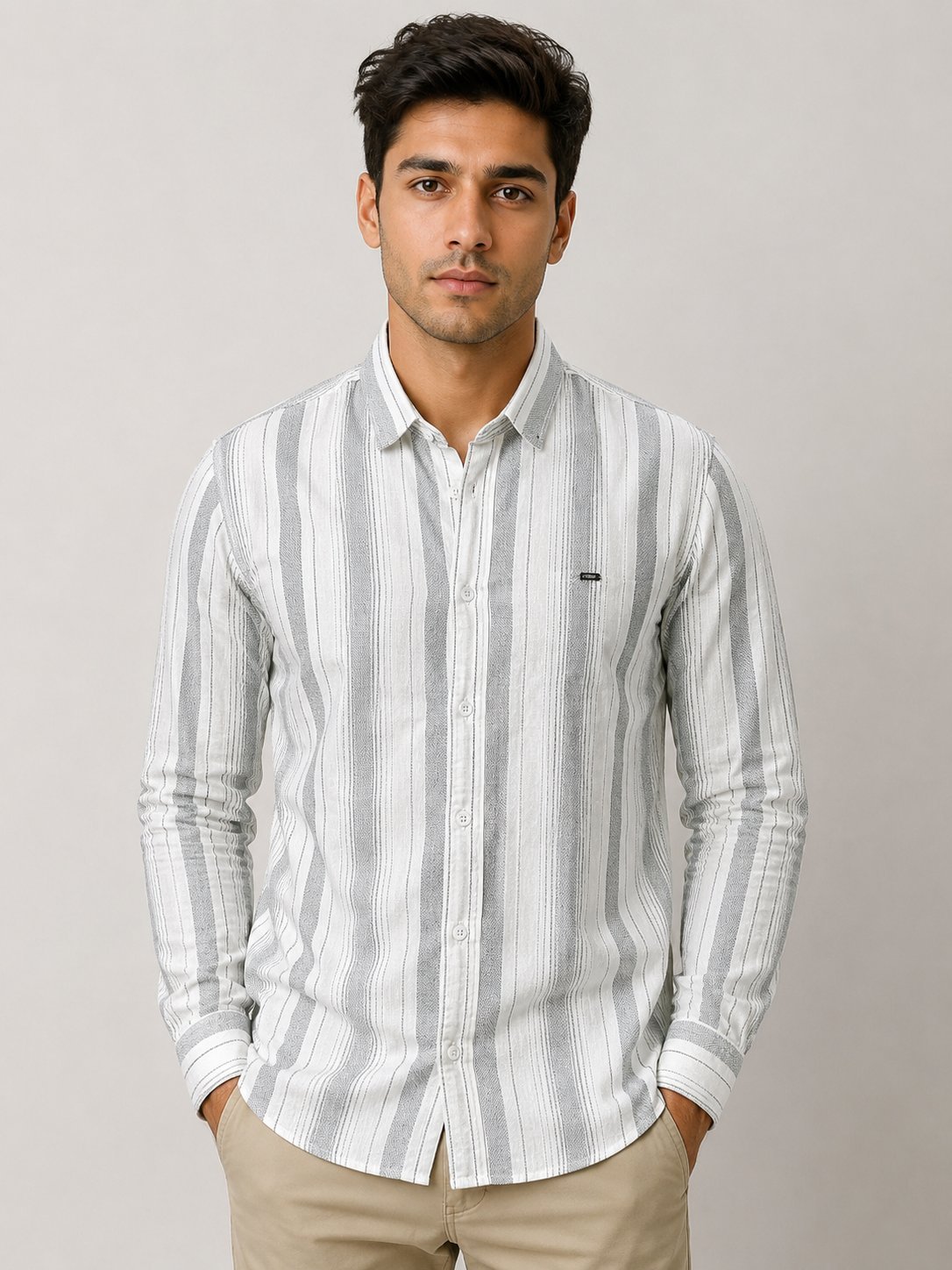 Signature Stripe Shirt for Men | White with Colored Stripes Signature Stripe Shirt for Men | White with Colored Stripes
