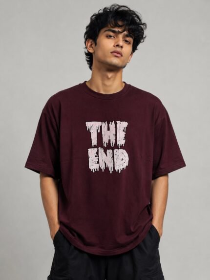 Men's Best Maroon Printed Oversize T-Shirt & Refined