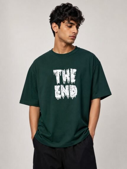 Men's Best Dark Green Printed Oversize T-Shirt For Men